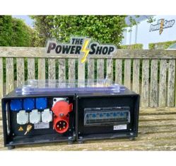 Strømdistribusjon, PowerShop PD.32.9.1 - Inn: CEE 32A 400v Ut: 1 CEE 32A + 6 Schuko 16A socket